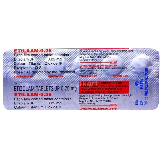 etilaam 0.25mg tablet 10's